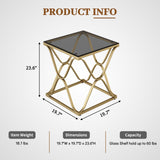 Myhozm End Table, Modern End Table with Glass Top, Square Side Table for Living Room, Bedroom, Sofa and Couch