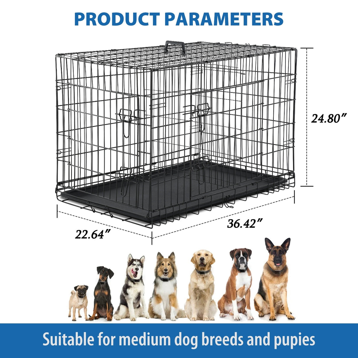 Mylo Metal Double Door Folding Wire Pet Crate with Divider by Furniture of America