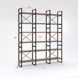 Mylotus-Home Antique Walnut Color Triple Wide 6 Tiers Etagere Bookshelves - 85" H x 71" W x 12.6" D