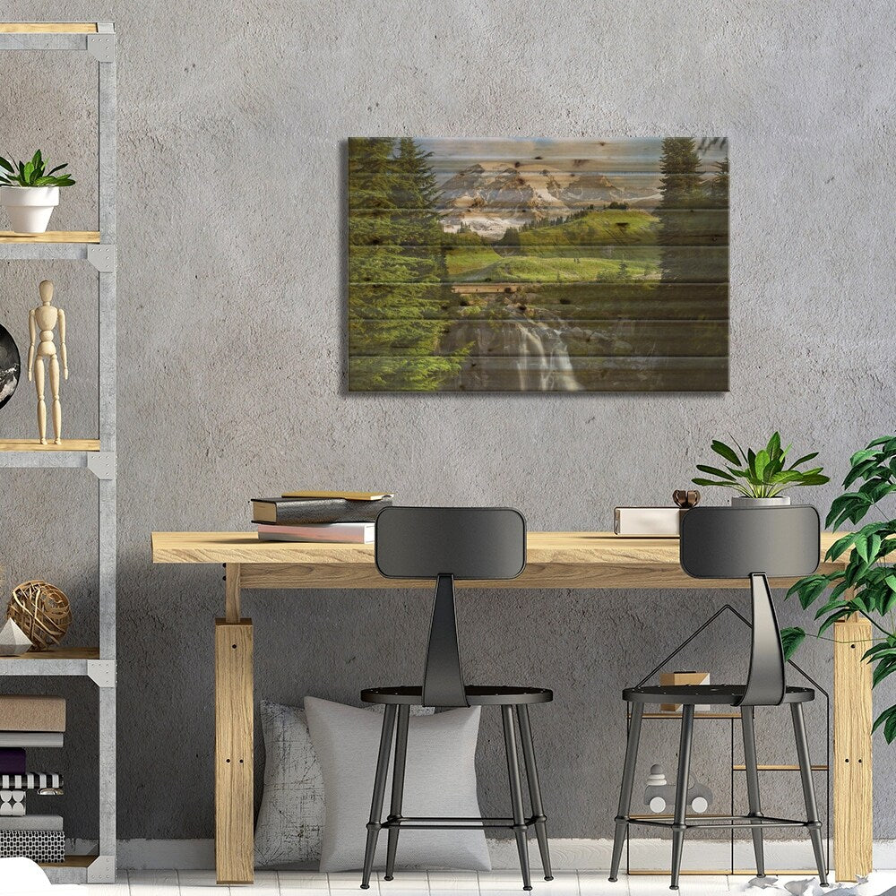 Myrtle Falls And Mount Rainier, Mount Rainier National Park, Washington Print On Wood by Tim Fitzharris - Multi-Color