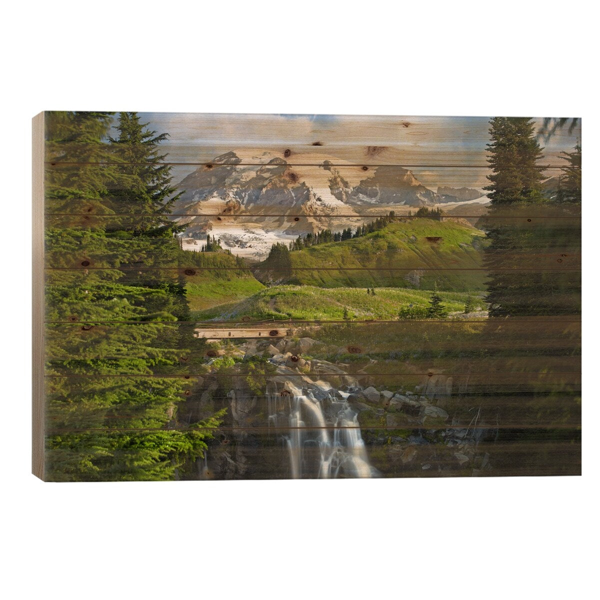 Myrtle Falls And Mount Rainier, Mount Rainier National Park, Washington Print On Wood by Tim Fitzharris - Multi-Color