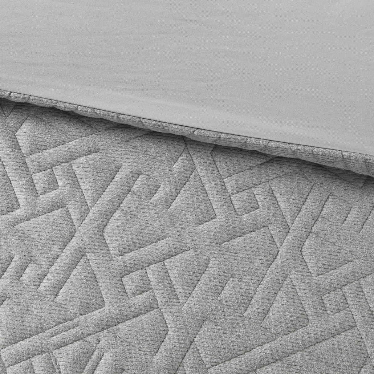 N Natori Origami Grey 3 Piece Oversized Knit Quilted Top Comforter Mini Set