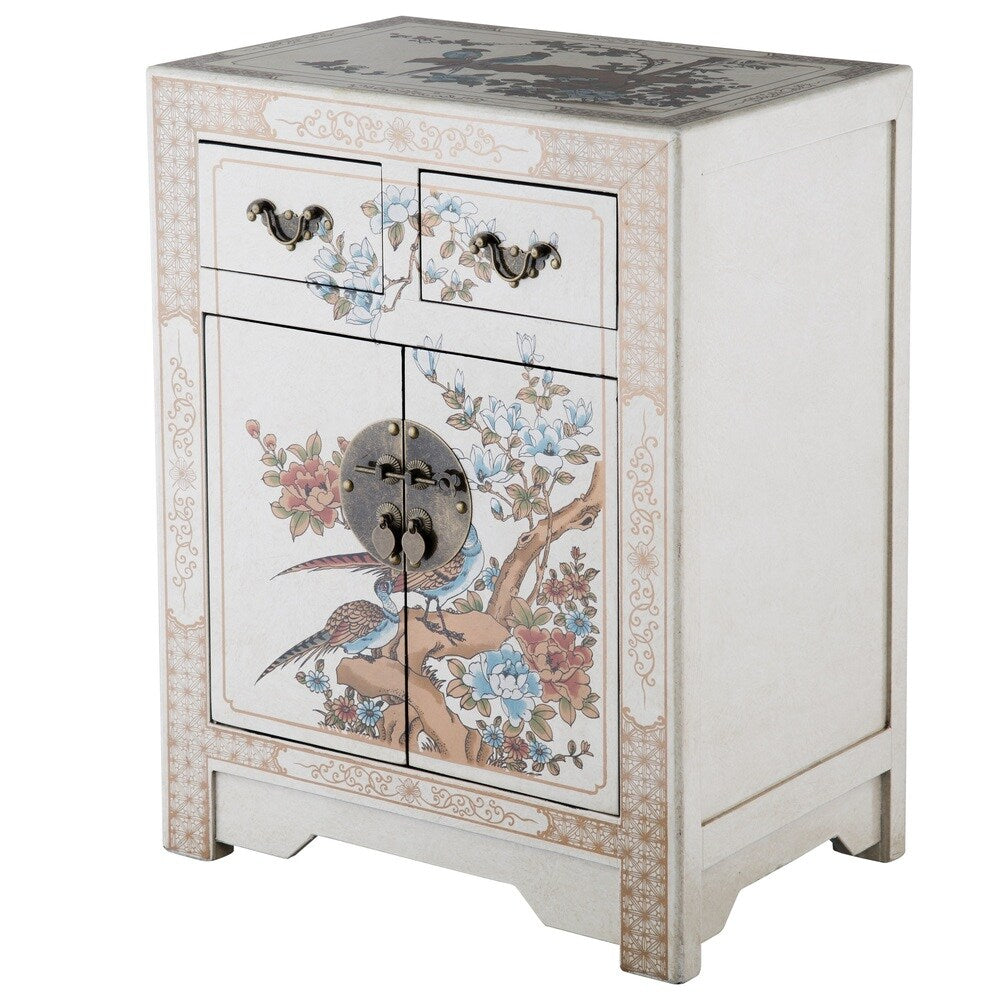 Handmade NES White Nature Motifs Oriental End Table (China)