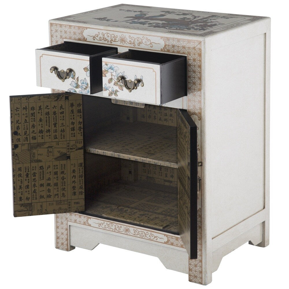 Handmade NES White Nature Motifs Oriental End Table (China)