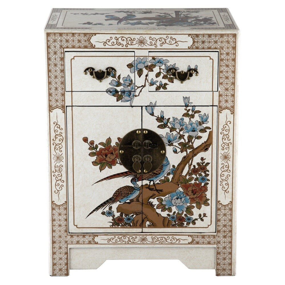 Handmade NES White Nature Motifs Oriental End Table (China)