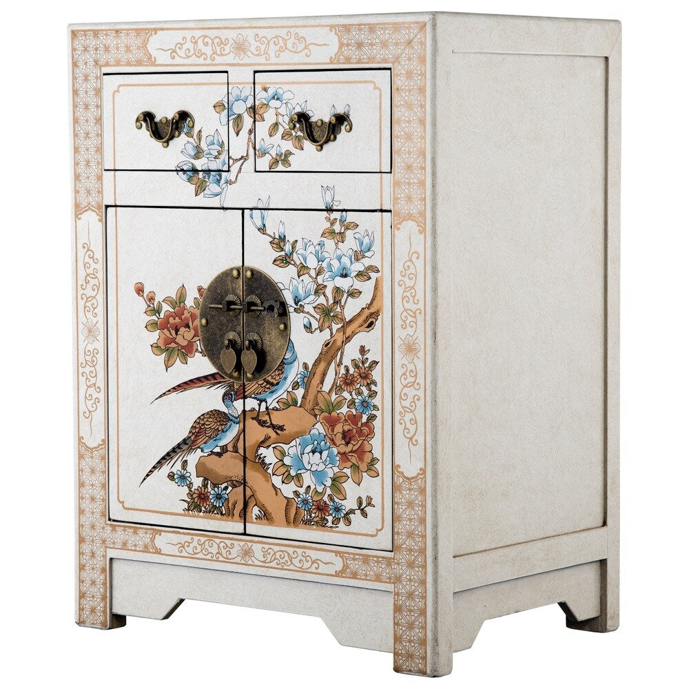 Handmade NES White Nature Motifs Oriental End Table (China)