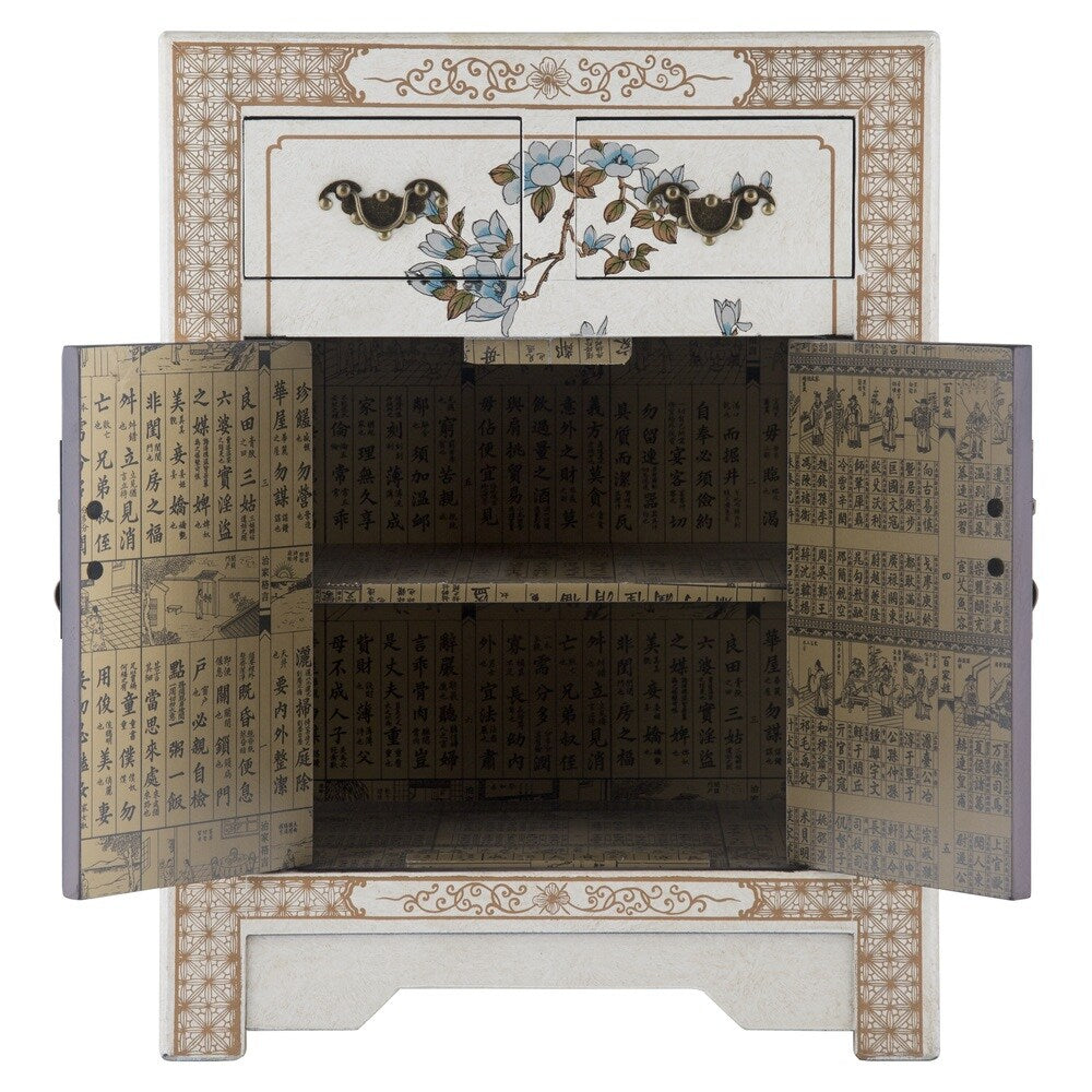 Handmade NES White Nature Motifs Oriental End Table (China)