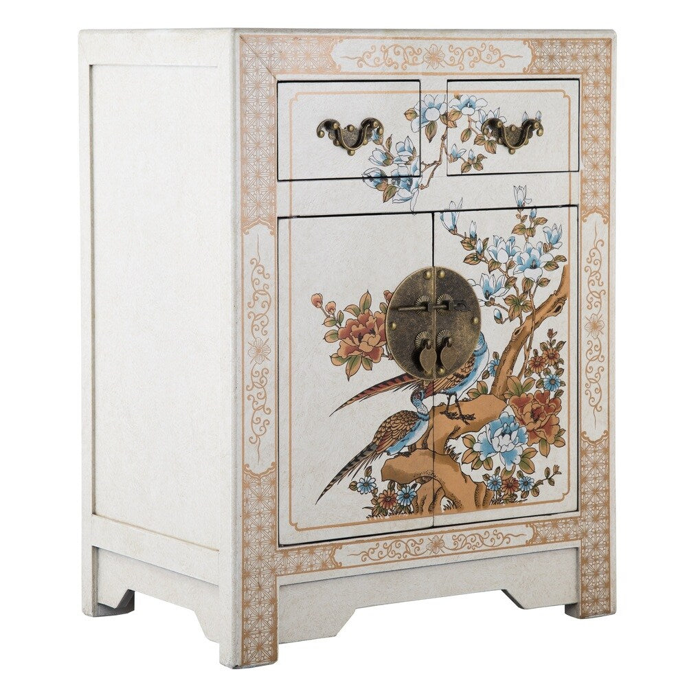 Handmade NES White Nature Motifs Oriental End Table (China)