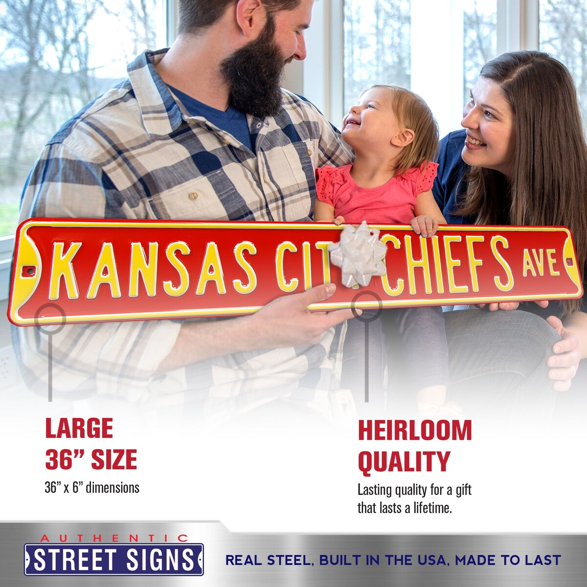 NFL Teams Steel Street Sign - KANSAS CITY CHIEFS AVE - 36" x 6"