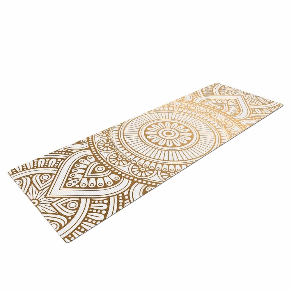 NL Designs "Golden Mandala" Gold White Pattern Ethnic Digital Vector Yoga Mat - Brown