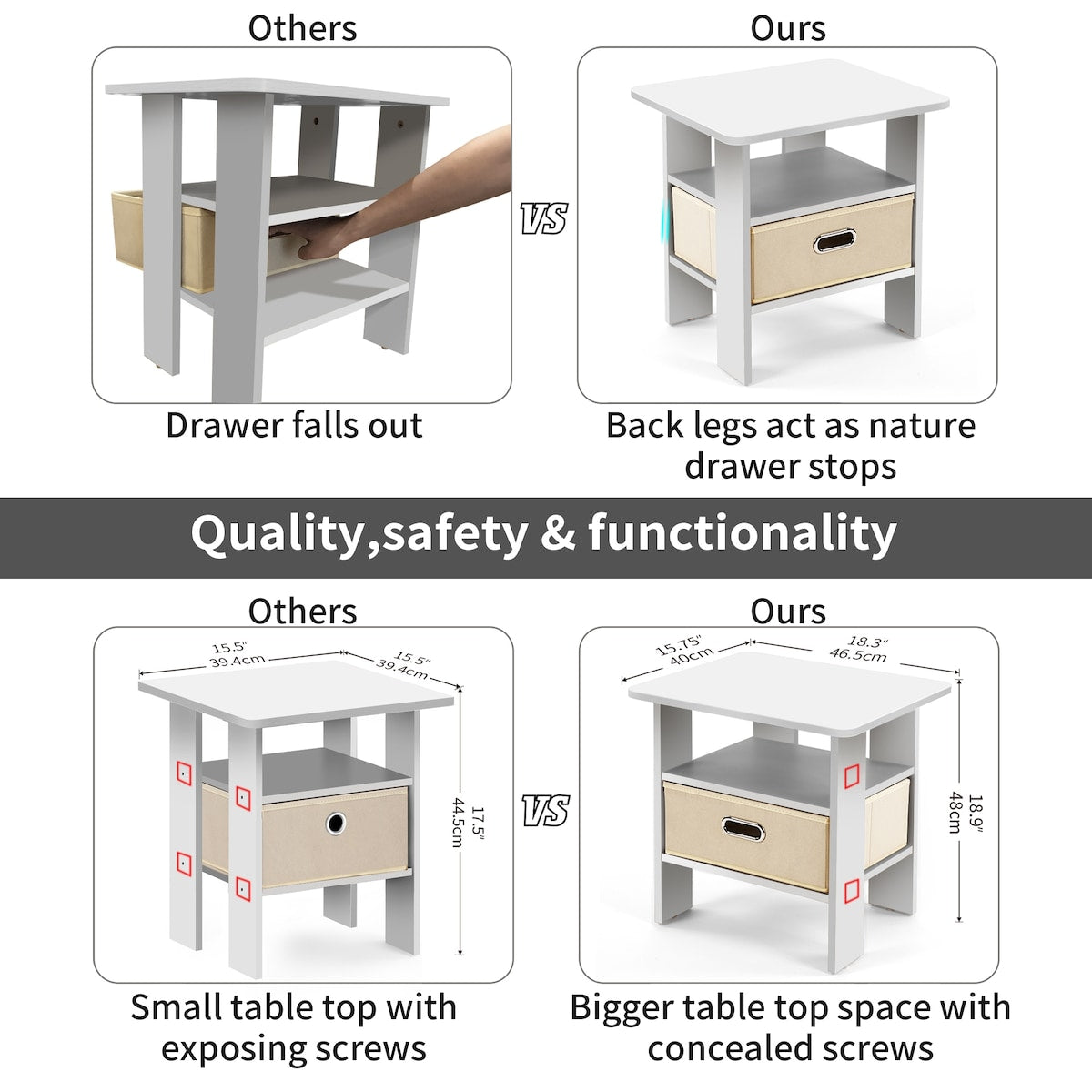NOVA FURNIUTER End Table, Nightstand with Storage Bin Drawer, Side Table for Small Spaces, Living Room, Bedroom, Dorms-BK