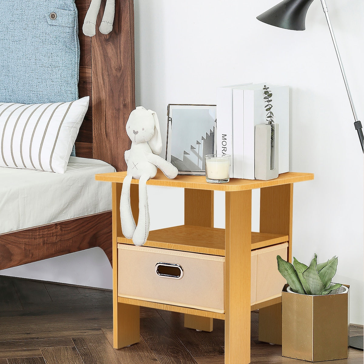 NOVA FURNIUTER End Table, Nightstand with Storage Bin Drawer, Side Table for Small Spaces, Living Room, Bedroom, Dorms-BK