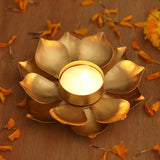 NOVICA Golden Lotus Glow, Steel tealight candleholder
