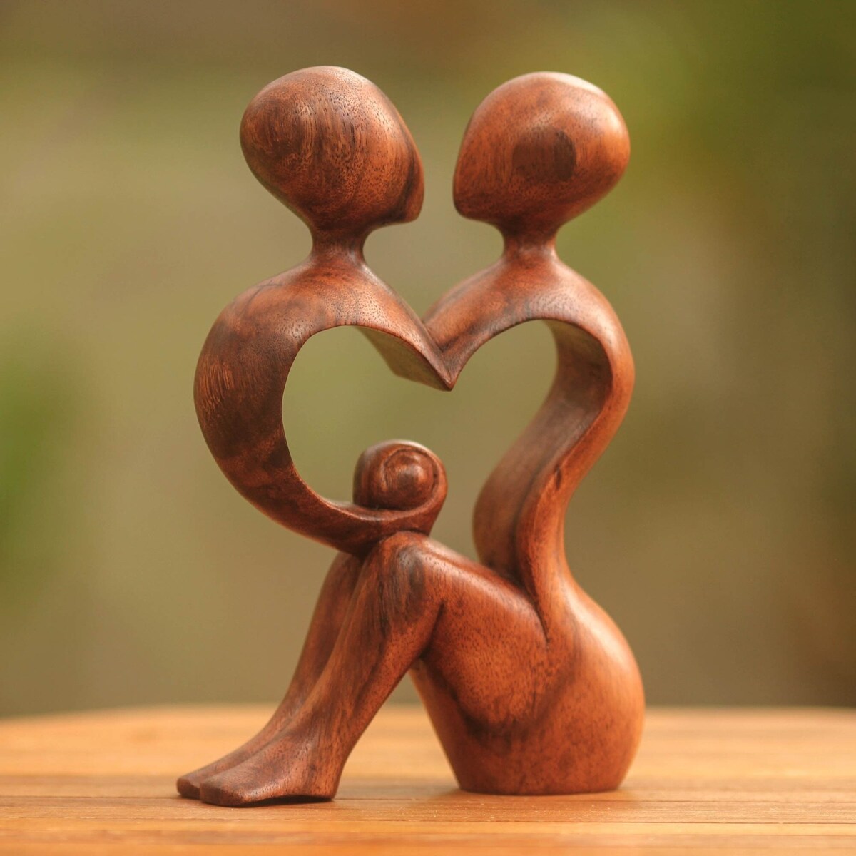 NOVICA Handmade A Heart Shared by Two Wood Sculpture (Indonesia) - 19 cm H x 13 cm W x 5 cm D