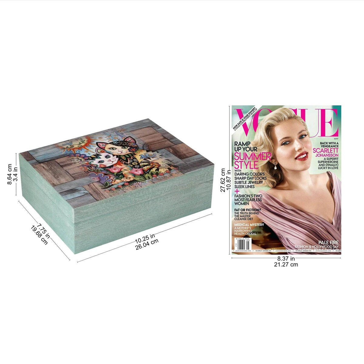 NOVICA Handmade Floral Cats Decoupage Wood Decorative Box - 3.4" H x 10.25" W x 7.75" D