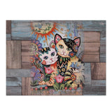 NOVICA Handmade Floral Cats Decoupage Wood Decorative Box - 3.4" H x 10.25" W x 7.75" D