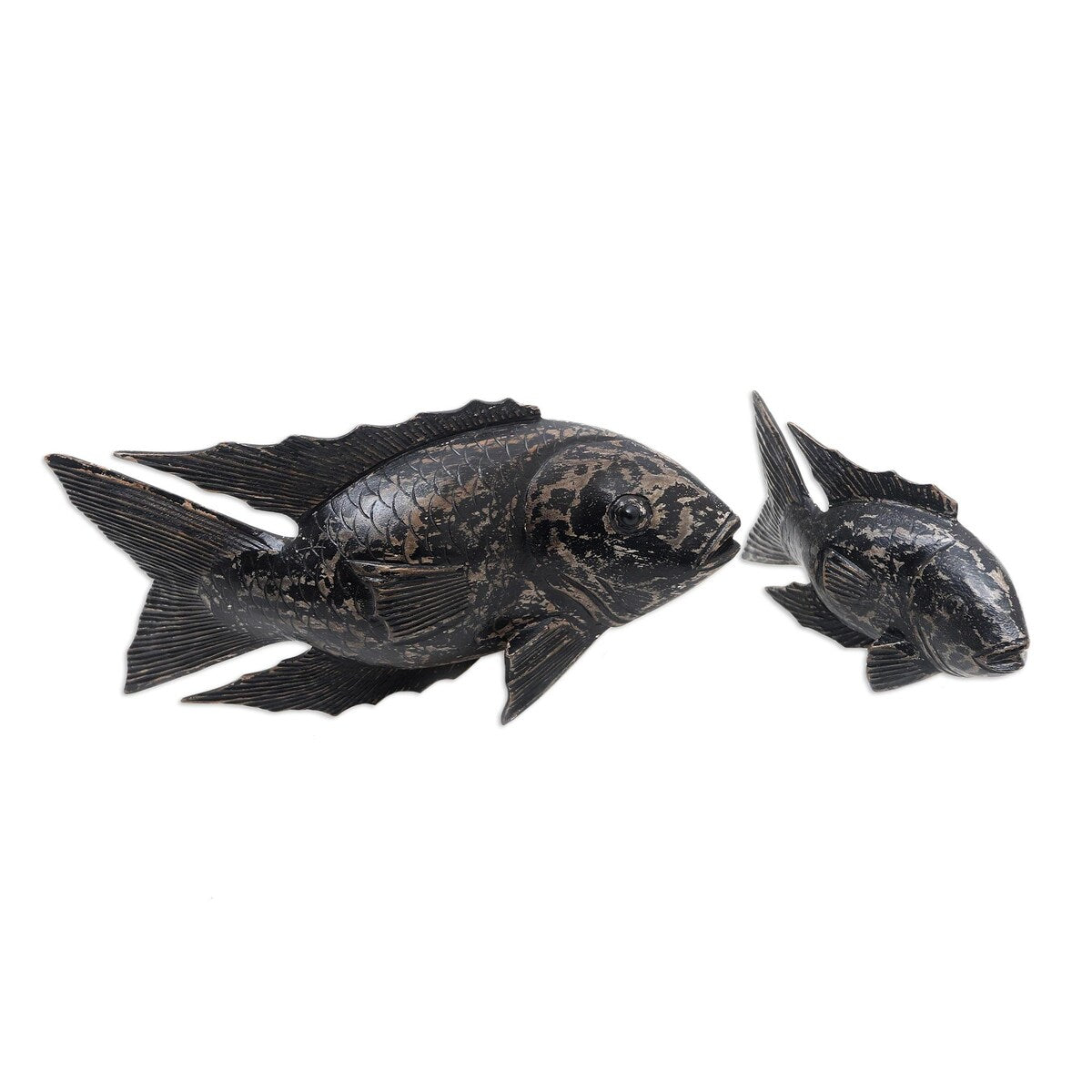 NOVICA Handmade Koi Fish Wood Statuettes (Pair)