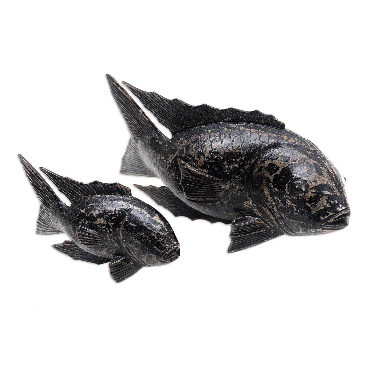 NOVICA Handmade Koi Fish Wood Statuettes (Pair)