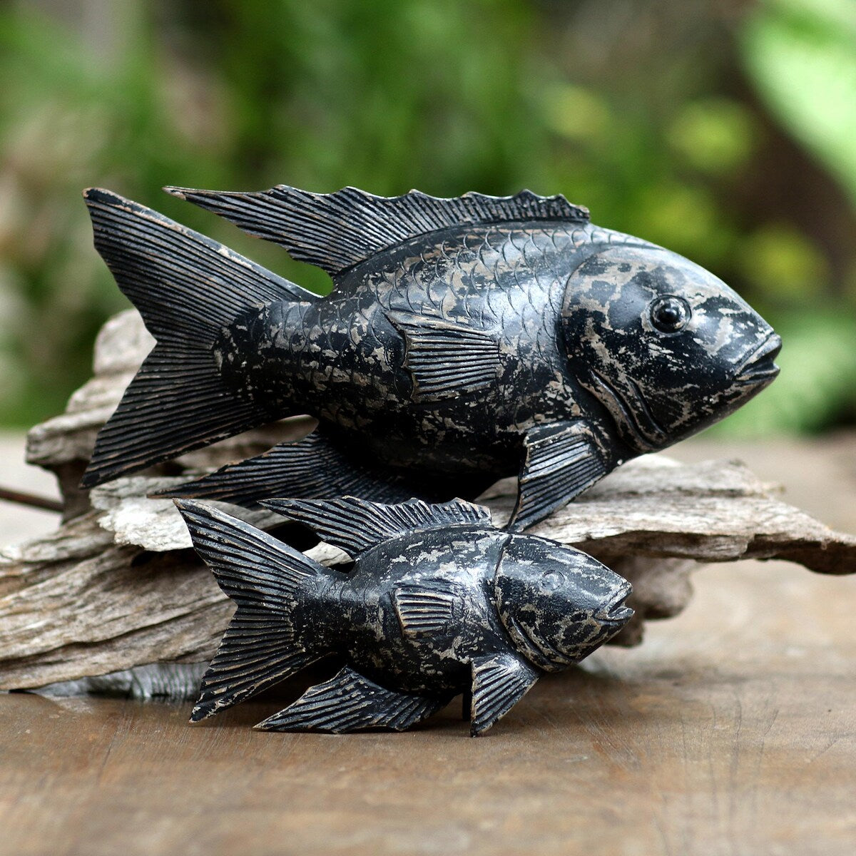 NOVICA Handmade Koi Fish Wood Statuettes (Pair)