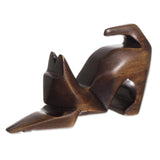 NOVICA Handmade Simple Cat Wood Figurine - 3" H x 1.6" W x 5" D