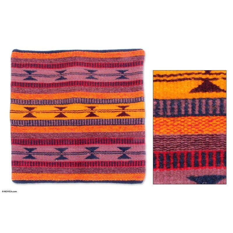 NOVICA Handmade Wool and Cotton Cushion Cover Butterfly Dancers (Mexico)