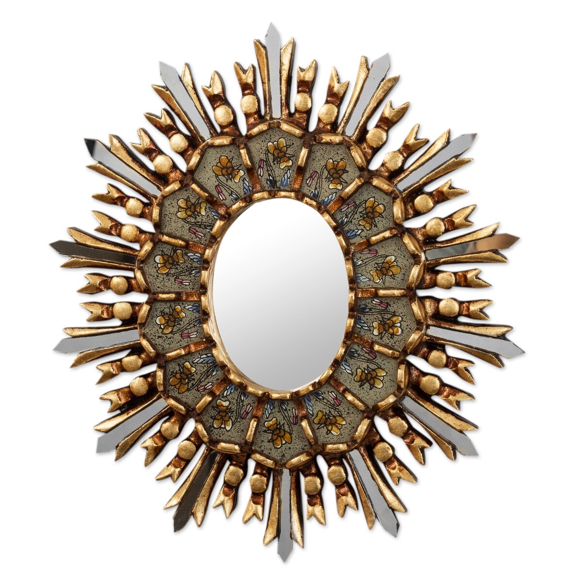 NOVICA Handmade Yellow Iris Reverse-Painted Glass Wall Accent Mirror