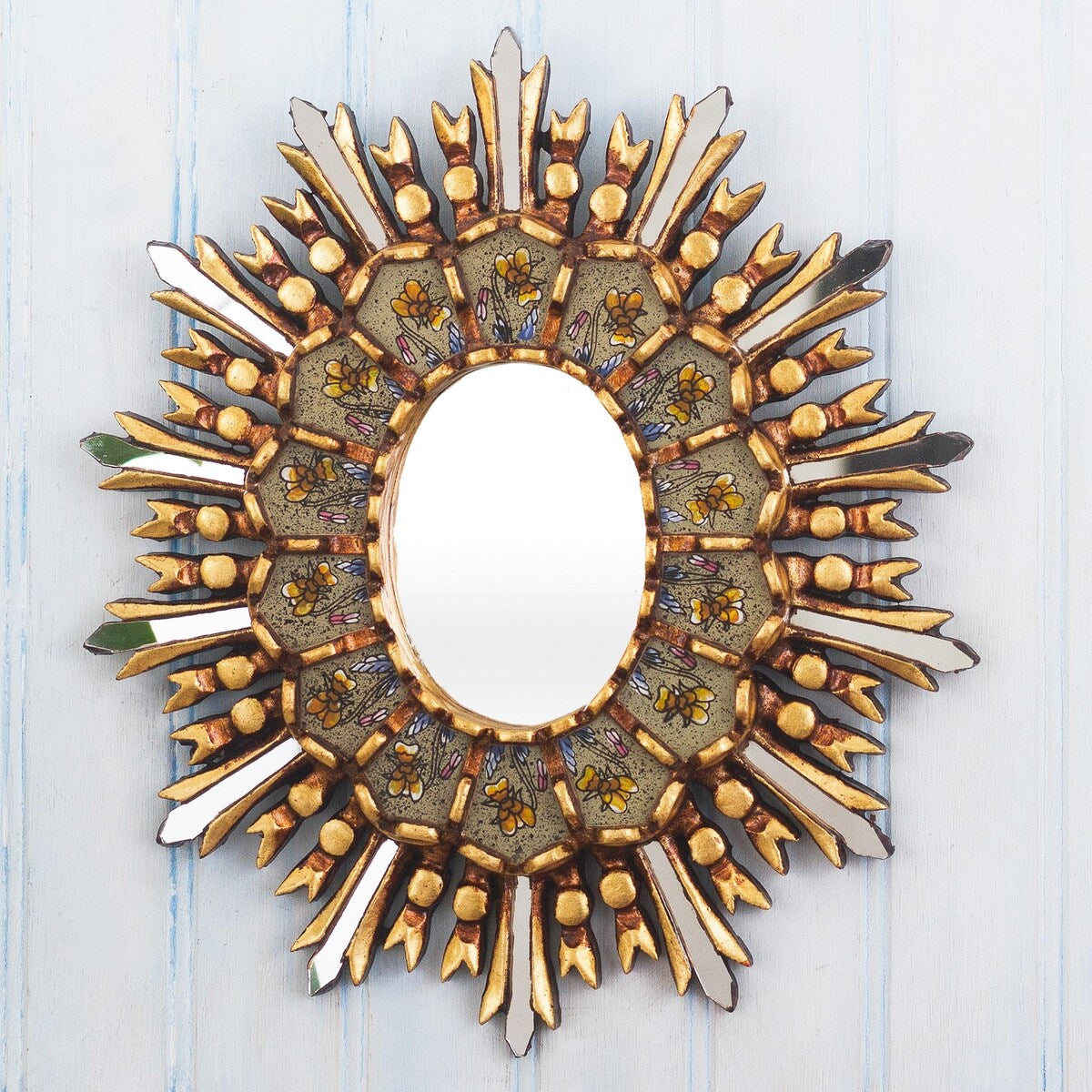 NOVICA Handmade Yellow Iris Reverse-Painted Glass Wall Accent Mirror