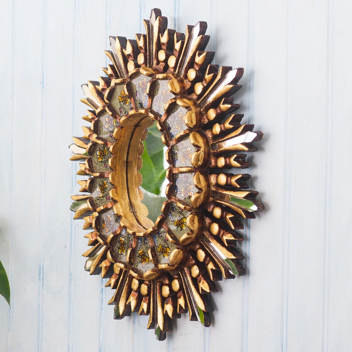 NOVICA Handmade Yellow Iris Reverse-Painted Glass Wall Accent Mirror