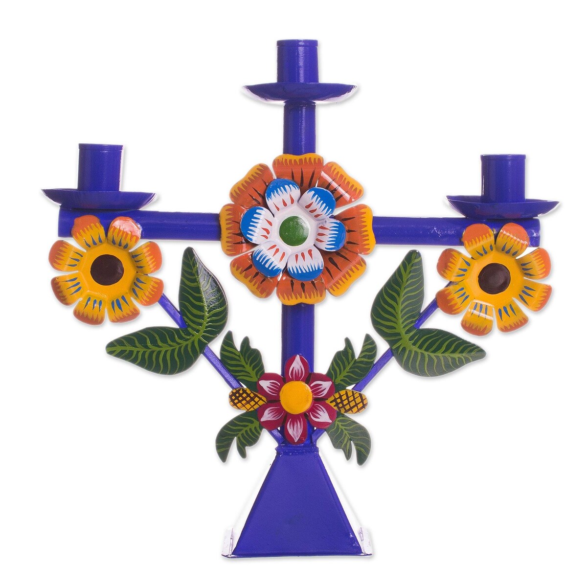 NOVICA Margarita Temple in Blue Recycled metal candelabra,