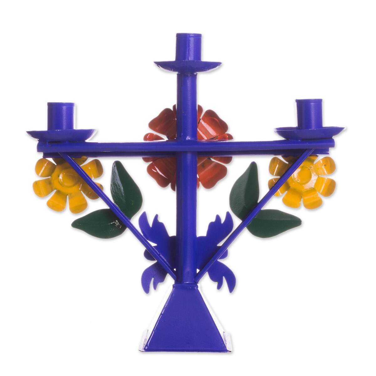 NOVICA Margarita Temple in Blue Recycled metal candelabra,