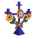NOVICA Margarita Temple in Blue Recycled metal candelabra,