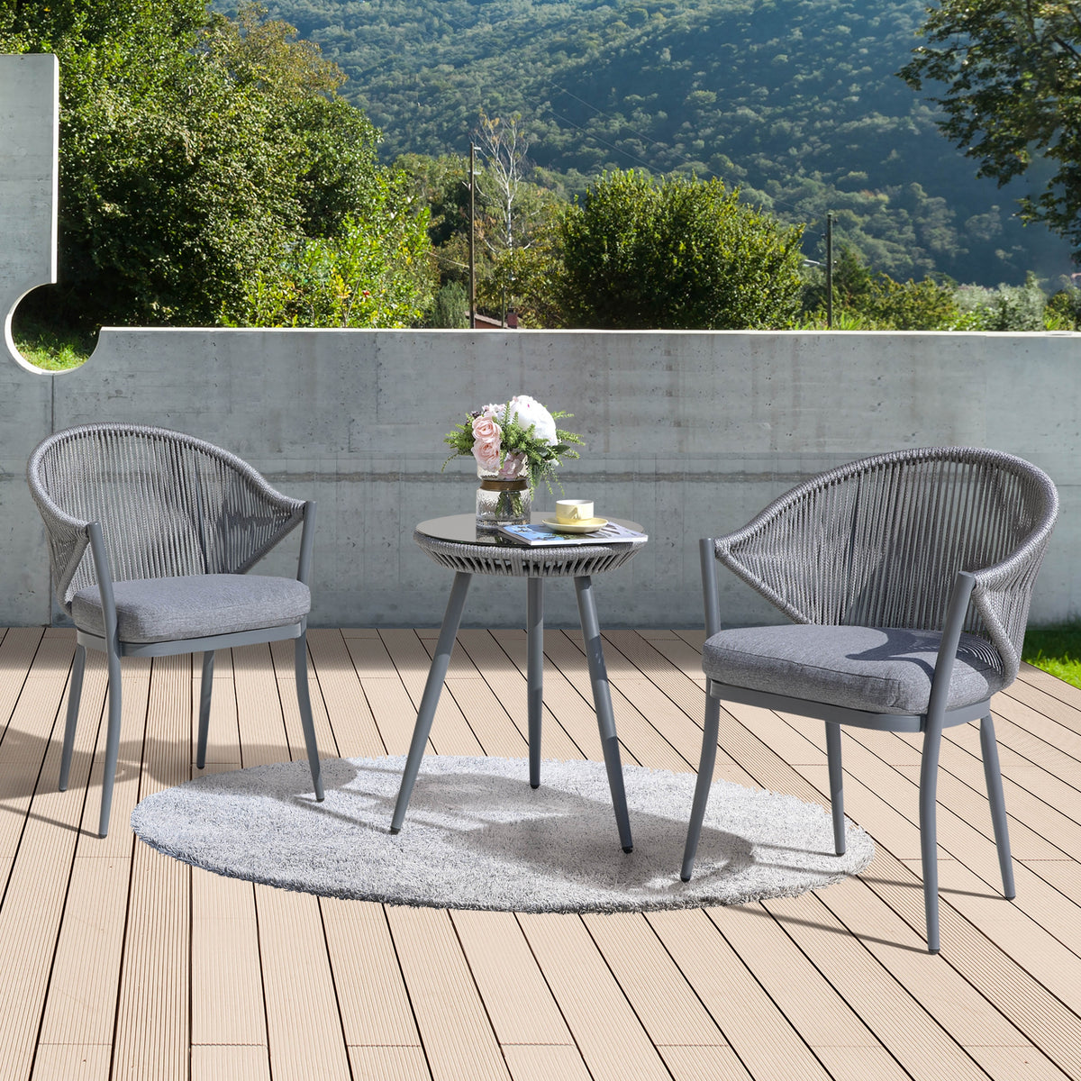NUU GARDEN 3-Piece Aluminum Patio Furniture Bistro Set with Cushions