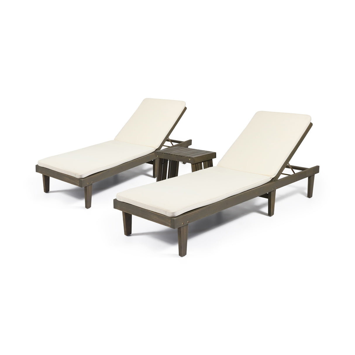 Nadine Outdoor Acacia Wood 3 Piece Chaise Lounge Set with Water-Resistant Cushions by Christopher Knight Home