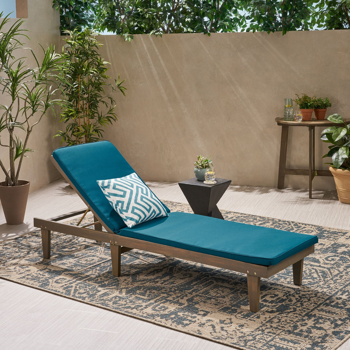 Nadine Outdoor Acacia Wood Cushioned Chaise Lounge Set by Christopher Knight Home