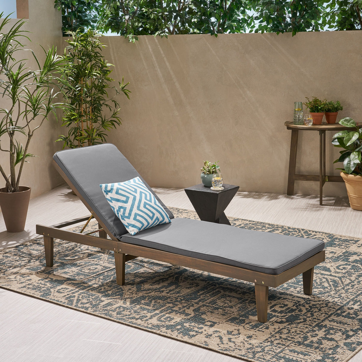 Nadine Outdoor Acacia Wood Cushioned Chaise Lounge Set by Christopher Knight Home