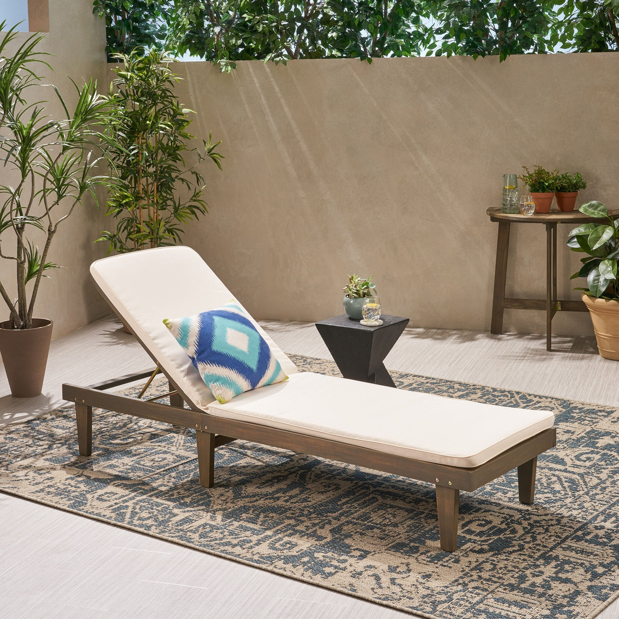 Nadine Outdoor Acacia Wood Cushioned Chaise Lounge Set by Christopher Knight Home