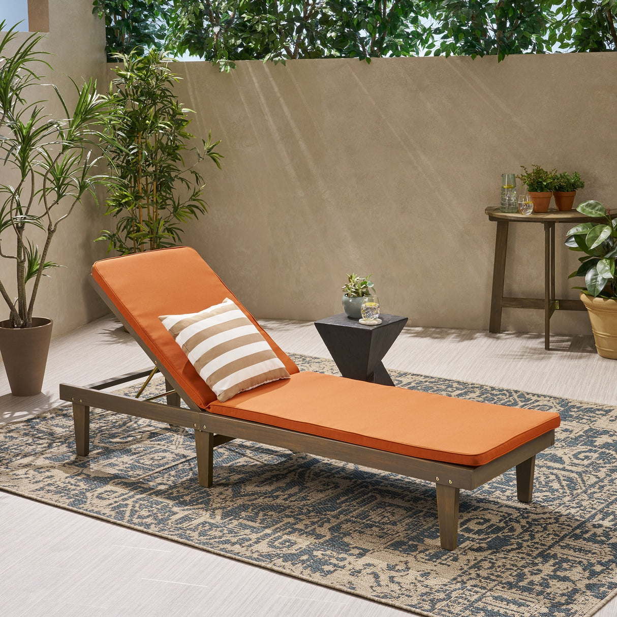 Nadine Outdoor Acacia Wood Cushioned Chaise Lounge Set by Christopher Knight Home