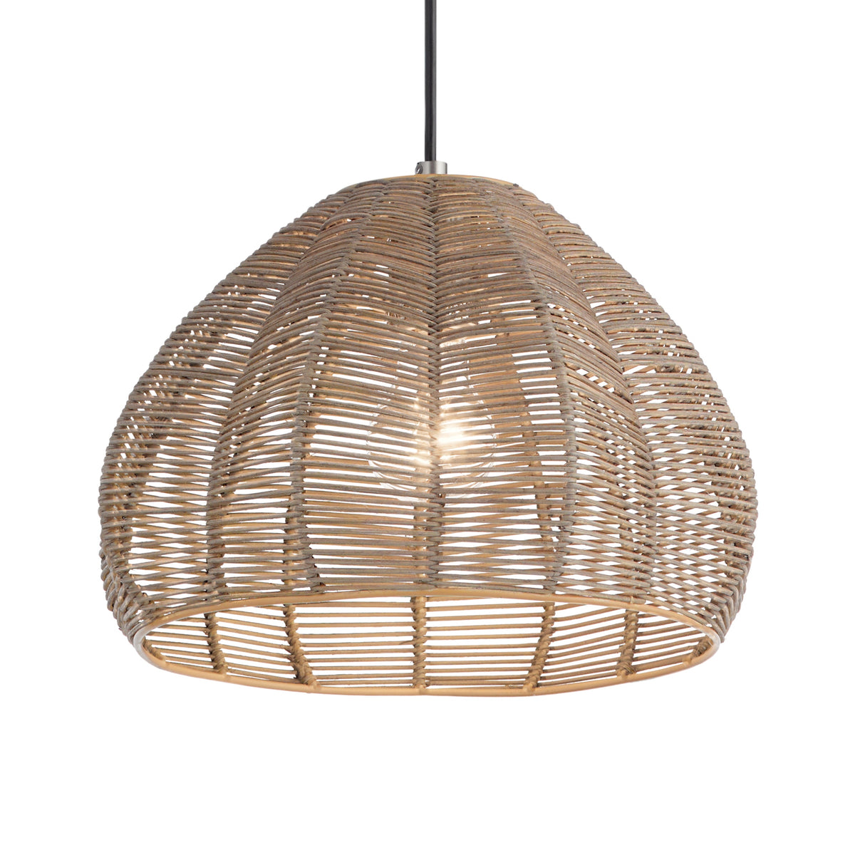 Nadine River of Goods Boho Woven Rattan Cloche Hanging Pendant Light - 12.75" x 12.75" x 10.5/58.5"