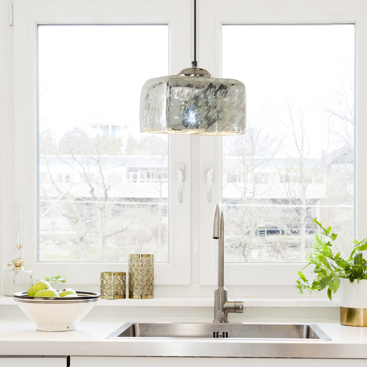 Nadya River of Goods Painted Silver Glass and Metal Square Shade Pendant Light - 10"x 10"x 8.5/73.5"