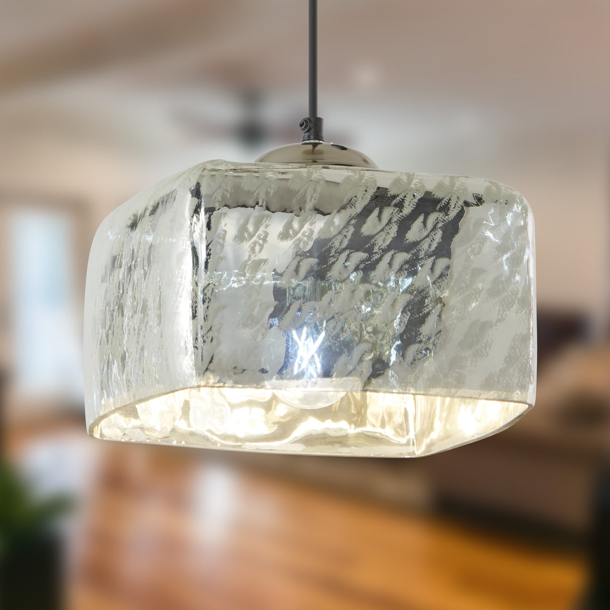 Nadya River of Goods Painted Silver Glass and Metal Square Shade Pendant Light - 10"x 10"x 8.5/73.5"
