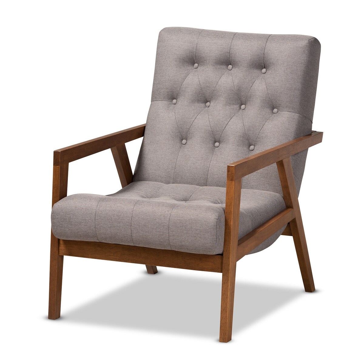 Naeva Mid-Century Modern Grey Fabric Upholstered Walnut Finished Wood Armchair