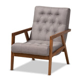 Naeva Mid-Century Modern Grey Fabric Upholstered Walnut Finished Wood Armchair