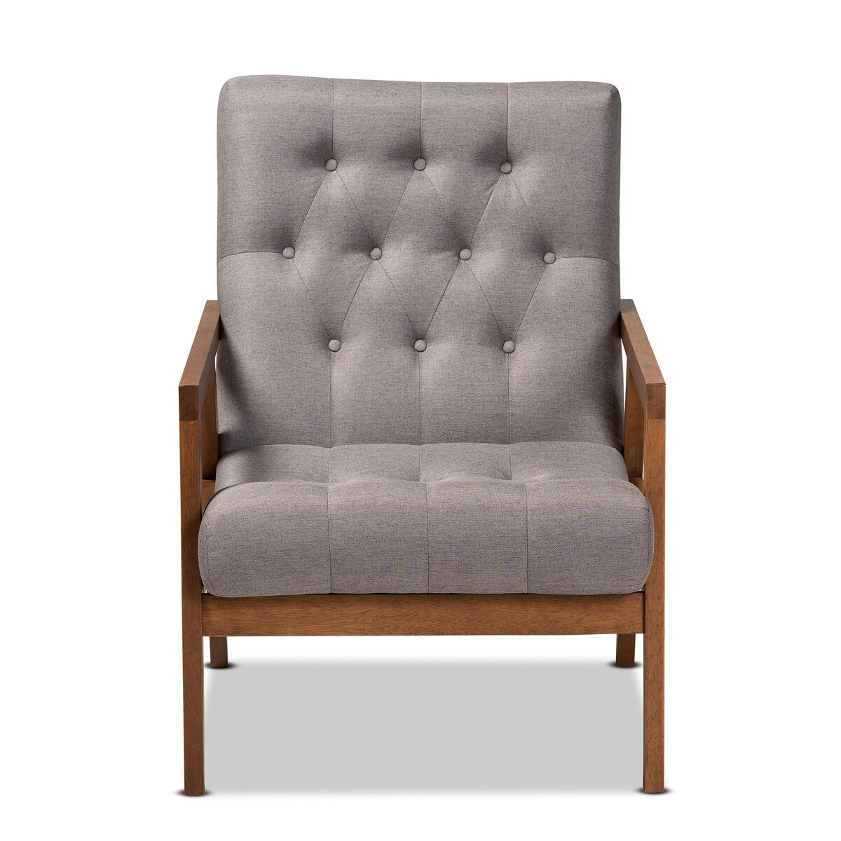 Naeva Mid-Century Modern Grey Fabric Upholstered Walnut Finished Wood Armchair