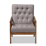Naeva Mid-Century Modern Grey Fabric Upholstered Walnut Finished Wood Armchair