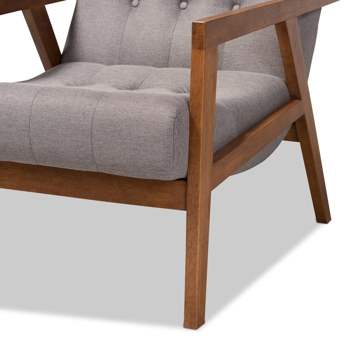 Naeva Mid-Century Modern Grey Fabric Upholstered Walnut Finished Wood Armchair