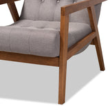 Naeva Mid-Century Modern Grey Fabric Upholstered Walnut Finished Wood Armchair