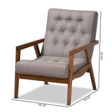 Naeva Mid-Century Modern Grey Fabric Upholstered Walnut Finished Wood Armchair