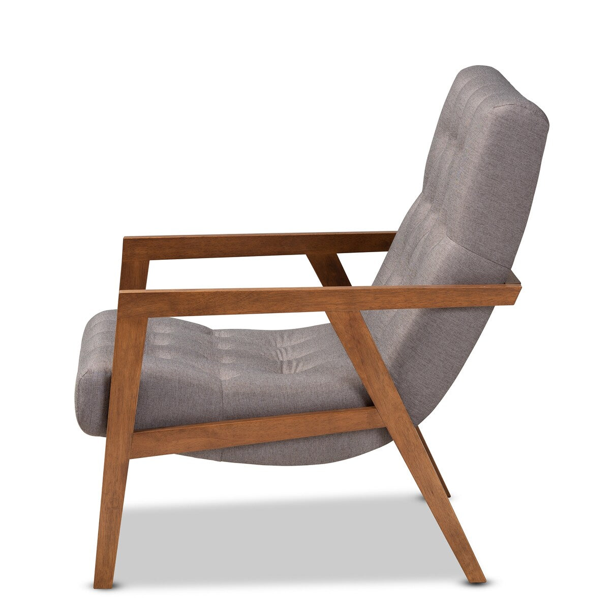 Naeva Mid-Century Modern Grey Fabric Upholstered Walnut Finished Wood Armchair