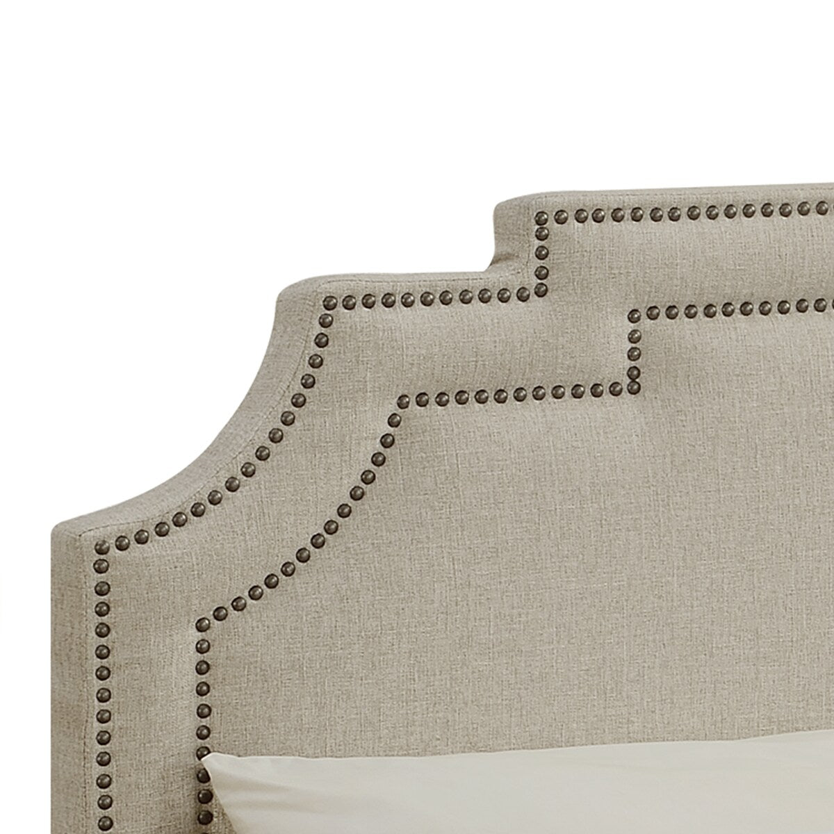 Nailhead Marquee Upholstered King Bed in Beige