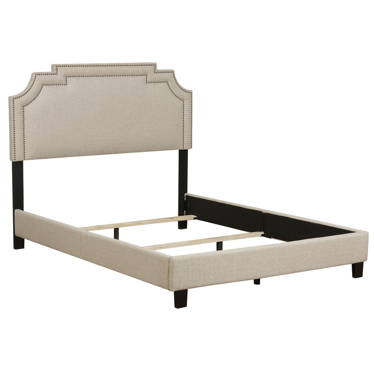 Nailhead Marquee Upholstered King Bed in Beige